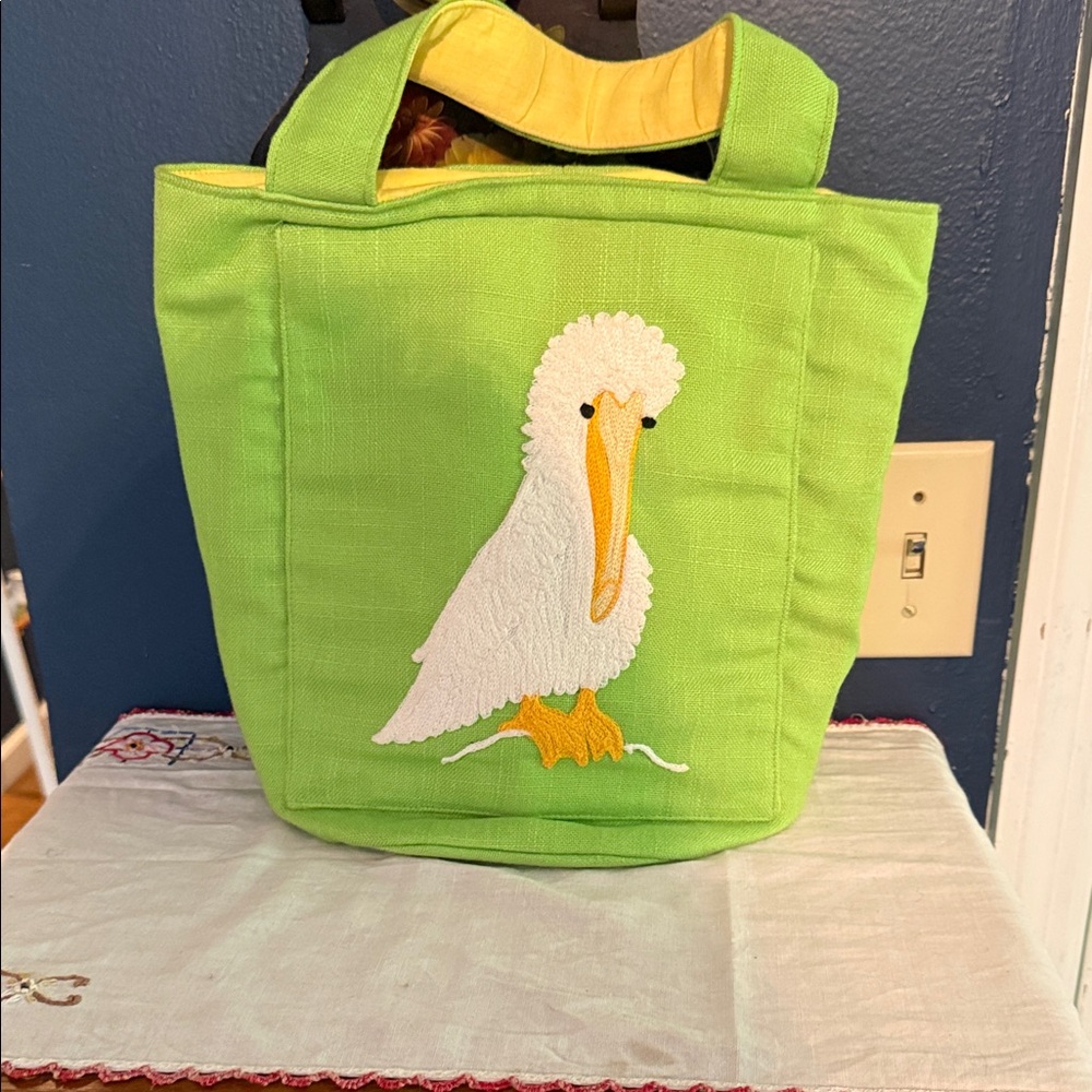 Lime Green Pelican Embroidered Tote Bag